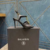 BALMAIN 26S HIGH-HEEL SANDALS 95 MM IN BLACK CALFSKIN