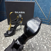 BALMAIN 26S HIGH-HEEL SANDALS 95 MM IN BLACK CALFSKIN