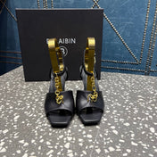 BALMAIN 26S HIGH-HEEL SANDALS 95 MM IN BLACK CALFSKIN