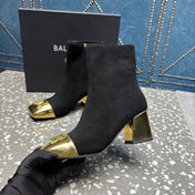 BALMAIN 26S BOOTS 65 MM IN BLACK SUEDE AND GOLD CALFSKIN