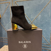BALMAIN 26S BOOTS 65 MM IN BLACK SUEDE AND GOLD CALFSKIN