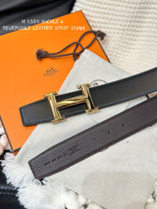 HM 5382 BELT GOLD BUCKLE & REVERSIBLE BLACK LEATHER STRAP 38MM