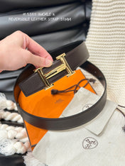 HM 5382 BELT GOLD BUCKLE & REVERSIBLE BLACK LEATHER STRAP 38MM