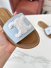 LYMPIA MULE STRIPED BLUE SKY CANVAS WOOL LOGO