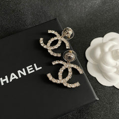 VINTAGE DOUBLE C STUD EARRINGS IN GOLD METAL FULLY EMBELLISHED CRYSTALS