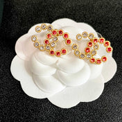 CHANEL 26S DOUBLE C LOGO MULTI CRYSTAL BEADED STUD EARRINGS IN GOLD METAL 633161
