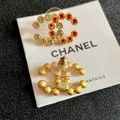 CHANEL 26S DOUBLE C LOGO MULTI CRYSTAL BEADED STUD EARRINGS IN GOLD METAL 633161