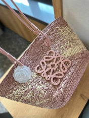 LOE SMALL ANAGRAM BASKET 28 BAG IN TURKISH ROSE IRACA PALM AND CALFSKIN