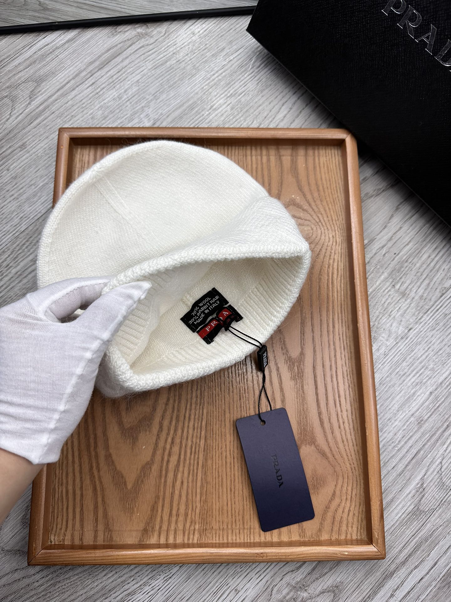 BEANIE HAT IN WHITE WOOL AND RABBIT FUR 436399