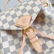 MONTSOURIS BACKPACK PM 30 IN WHITE GREY CHECKERBOARD PATTERN DAMIER AZUR COATED CANVAS