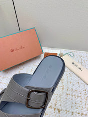 SANDALS IN DARK GRAY SNAKE EMBOSSED CALFSKIN