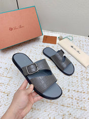 SANDALS IN DARK GRAY SNAKE EMBOSSED CALFSKIN