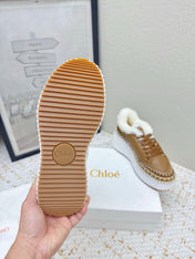 CHLOÉ 26S WEDGE SOLE SNEAKERS IN BROWN CALFSKIN