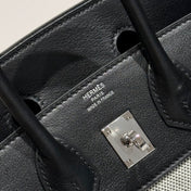 QUADRILLE BIRKIN 25CM IN BLACK SWIFT CALFSKIN WHITE TOILE CANVAS