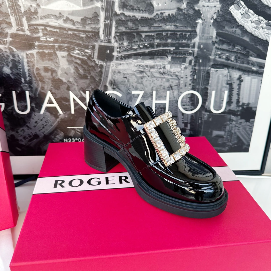 VIV' RANGERS LOAFERS IN BLACK PATENT CALFSKIN STRASS BUCKLE