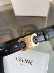 TRIOMPHE BELT 24MM IN GLOSSY BLACK CALFSKIN WITH GOLD BUCKLE