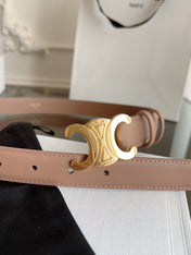 TRIOMPHE BELT 24MM IN BEAVER BROWN CALFSKIN WITH GOLD BUCKLE
