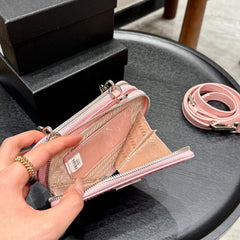 STUDDED CRYSTAL TRIANGLE 15 SHOULDER BAG IN PINK CALFSKIN