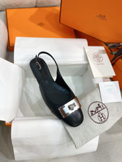 HM 26S INNOCENTE SLINGBACK IN BLACK CALFSKIN SILVER HARDWARE