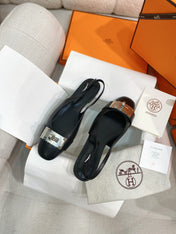HM 26S INNOCENTE SLINGBACK IN BLACK CALFSKIN SILVER HARDWARE