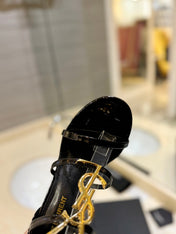 SL CASSANDRA HEELED SANDALS BLACK-GOLD CALFSKIN