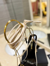 SL PEARL HIGH HEEL SANDALS CREAM CALFSKIN