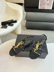 Yves SL Buckle Women Sandals Black Leather