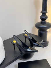 BABYLONE BRETEUIL SLINGBACK 85 MM PUMPS IN BLACK SMOOTH LEATHER