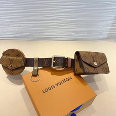 LV MULTI POCKET 30MM BELT IN CAMEL BROWN MONOGRAM CALFSKIN SILVER HARDWARE
