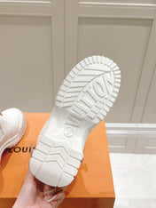 RUBY FLAT ANKLE BOOT IN WHITE CALFSKIN AND MONOGRAM NYLON