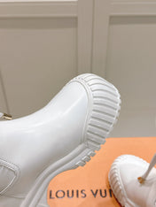 RUBY FLAT ANKLE BOOT IN WHITE CALFSKIN AND MONOGRAM NYLON