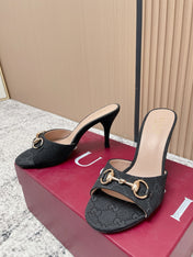 GUCCI 26S HIGH-HEEL SANDALS 85 MM IN BLACK CANVAS