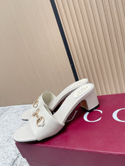 GUCCI 26S HORSEBIT MID-HEEL SANDALS IN CREAM WHITE CALFSKIN