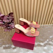 VALENTINO 25S HIGH-HEEL MULES 60 MM IN PEACH PINK VELVET AND CALFSKIN WITH GOLD HARDWARE