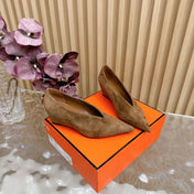 HM 25S HIGH-HEEL WEDGE SHOES 50 MM IN BROWN SUEDE