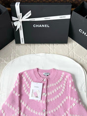Chanel 25P Cardigan Pink Mix White Cashmere 237302