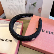 THICK HEADBAND IN BLACK TWEED EMBELLISHED SEQUINS 406047