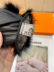 GLOVES WITH H LETTER IN BLACK SHEEPSKIN AND LAMB FUR 409344