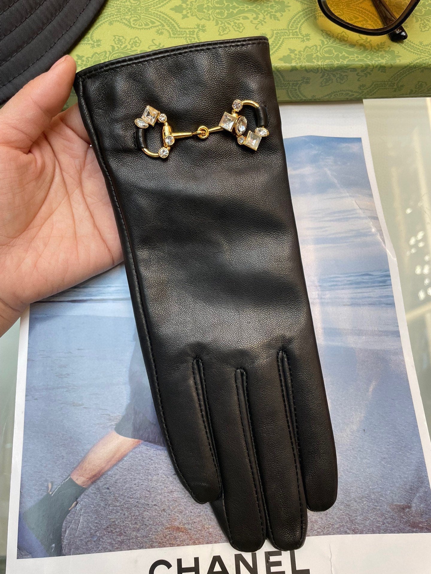 HORSEBIT GLOVES IN BLACK LAMBSKIN WITH CASHMERE LINING 454592