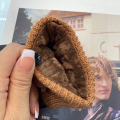 HORSEBIT GLOVES IN BLACK LAMBSKIN MIX GINGERBREAD BROWN WOOL 465052