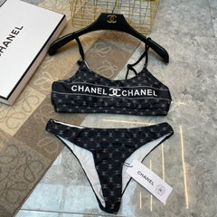 CC BIKINI SWIMSUIT SET IN BLACK AND WHITE LOGO PRINTED 581298