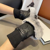 FINGERNESS GLOVES IN BLACK LAMBSKIN AND RABBIT FUR465054