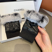 FINGERNESS GLOVES IN BLACK LAMBSKIN AND RABBIT FUR465054