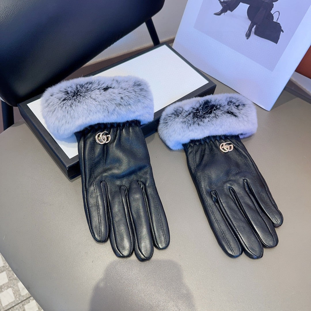 DOUBLE G GLOVES IN BLACK LAMBSKIN AND RABBIT FUR 466796