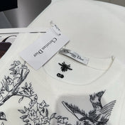 KNITTED TANK TOP 643231 IN WHITE COTTON JERSEY BLACK BIRD AND FLORAL PATTERN