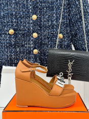 WEDGES SANDALS TAWNY LAMBSKIN
