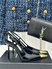 SL JEANNE SLINGBACK PUMPS BLACK POLISHED CALFSKIN