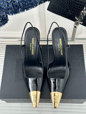 SL JEANNE SLINGBACK PUMPS BLACK POLISHED CALFSKIN