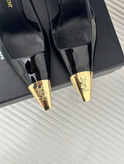 SL JEANNE SLINGBACK PUMPS BLACK POLISHED CALFSKIN