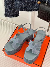 HM 25S JAM 30 HIGH-HEEL SANDAL IN STEEL BLUE GRAY SUEDE